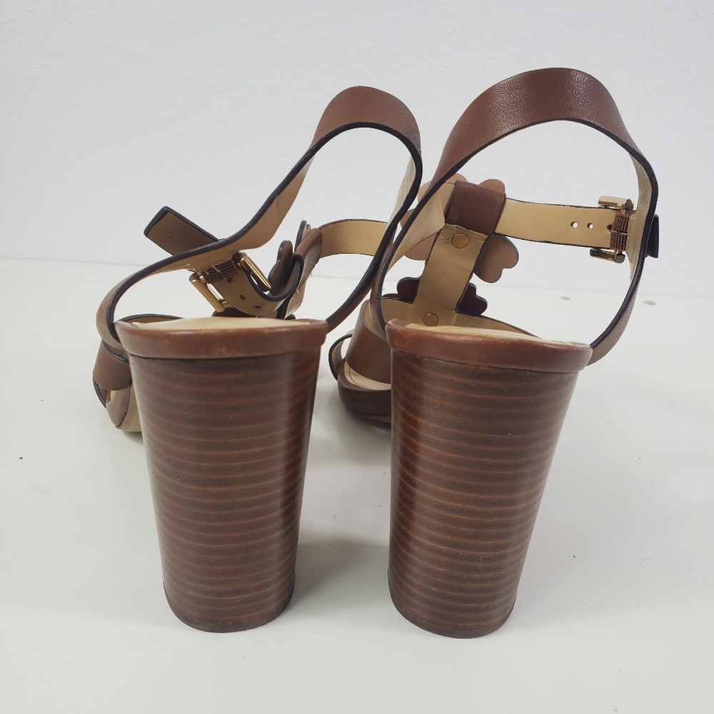 MICHAEL KORS Leather + Wood Flower Strappy Cage Heels / Sandals - Picture 11 of 16